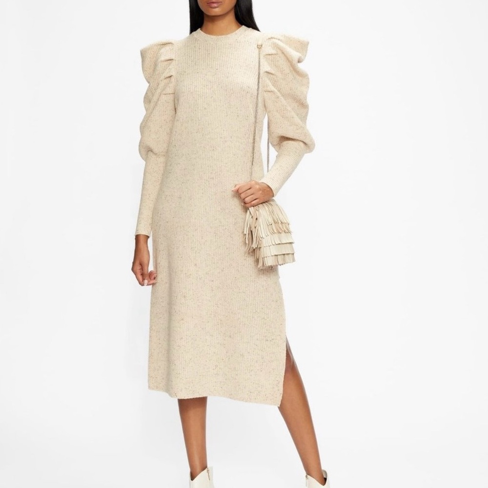 Ted Baker Marniaa Women's Oatmeal
Wool Blend Gathered Sleeve Midi Dress
Size 3